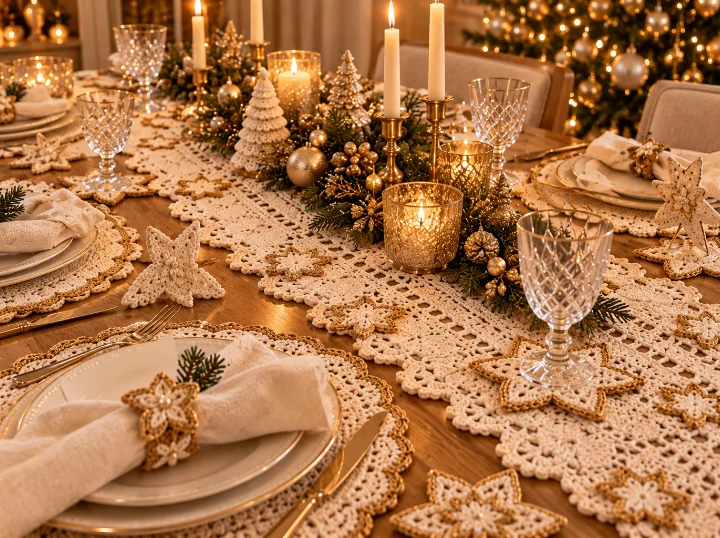 Kollektion Gold und Creme gehäkelt